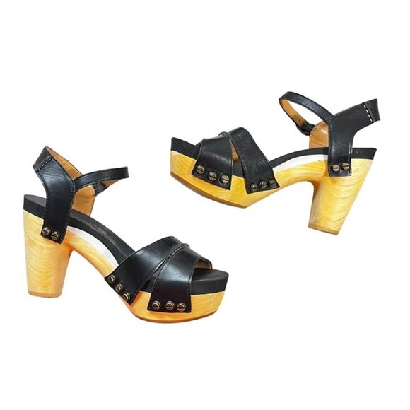 Flogg heels women's 6 black wooden platform cone heels studded - Picture 1 of 8